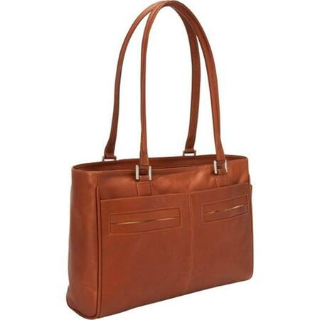 PIEL LEATHER Ladies Laptop Tote With Pockets - Saddle 3001